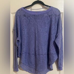 Free People Purple Not Cold In This Top Lilac Lace Pullover Crew‎ Sweater Small.